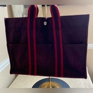 Hermes Canvas Fourre Tote Bag Burgundy EUC